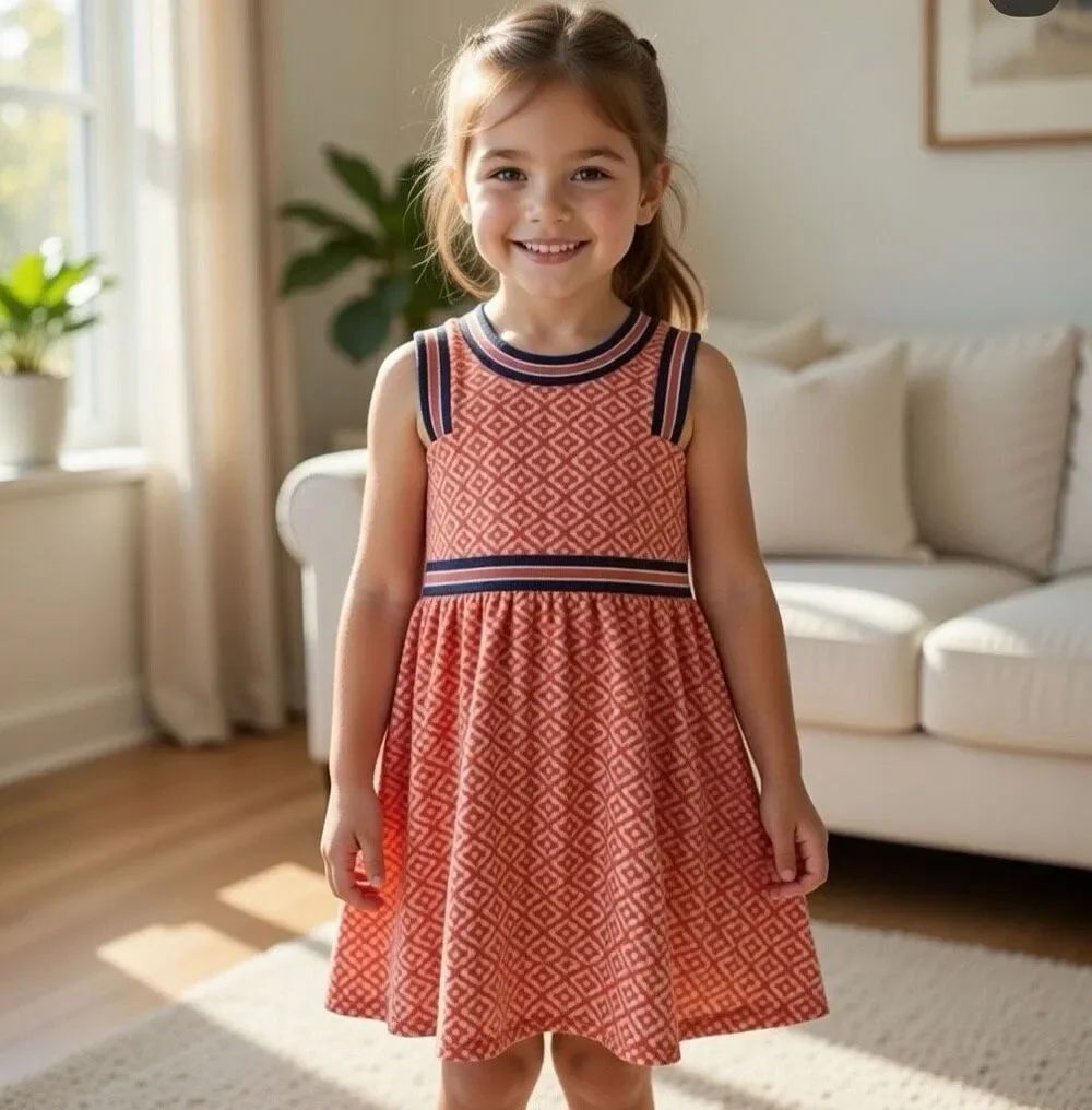 Janie and Jack Geo Jacquard Dress Sport Orange Blue Stretch Ribbed Striped 2T